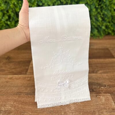 Toalha Batismo Renda Paraibana Branca - Personalizada (Encomenda)
