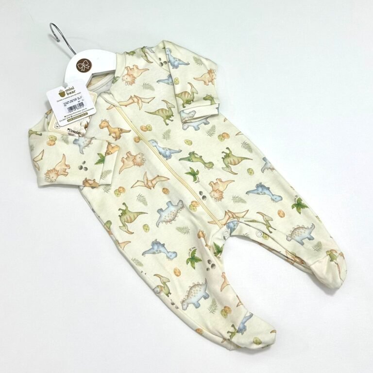 Macacão Pijama Algodão Dinossauro Off-white