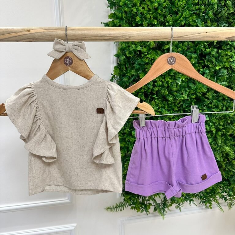 Conjunto Mary em Linho Cru com Lavanda