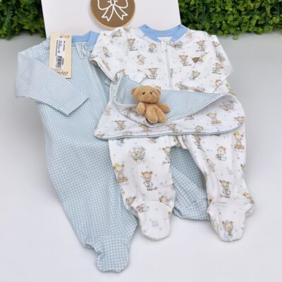 Kit Dois Macacões M/C Estampa Ursinhos + Naninha