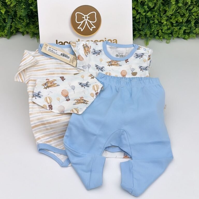 Kit Dois Bodys M/C + Calça Saruel + Bandana Aviãozinho