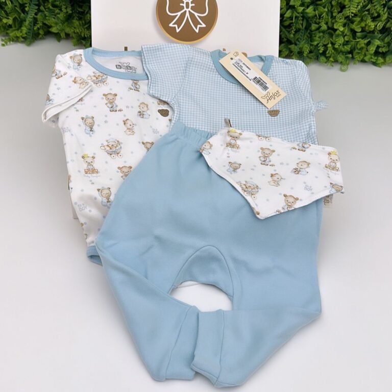 Kit Dois Bodys M/C + Calça Saruel + Bandana Ursinhos