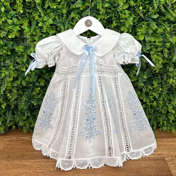 Vestido Batizado Nesga Fina Bordado Azul