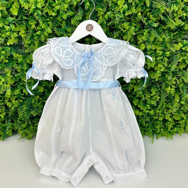 Romper Renascença com Gola Bordado Azul