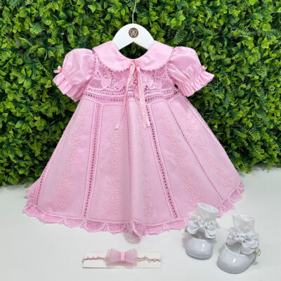 Vestido Renascença Nesga Fina Rosa