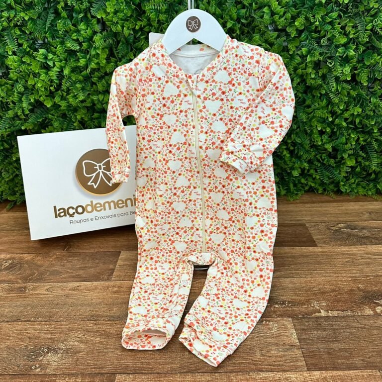 Macacão Pijama Algodão Egipicío Floral Laranja