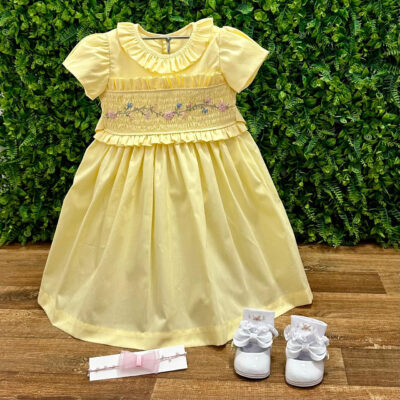 Vestido Festa Amarelo Bordado Jardim