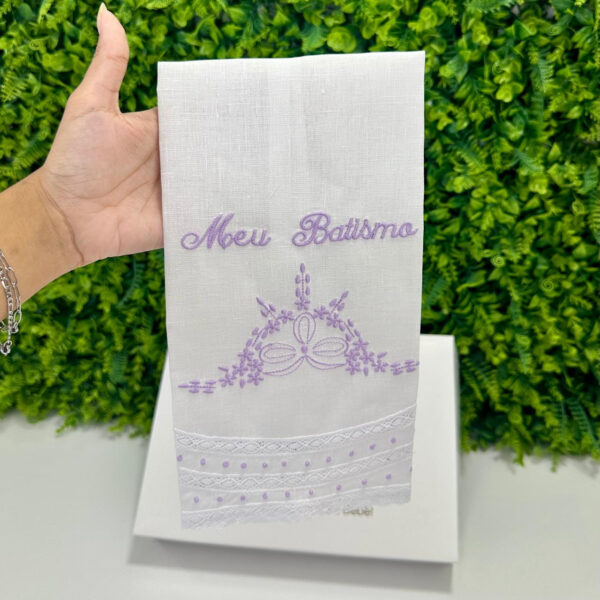 Toalha Meu Batismo Renda Paraibana Lavanda