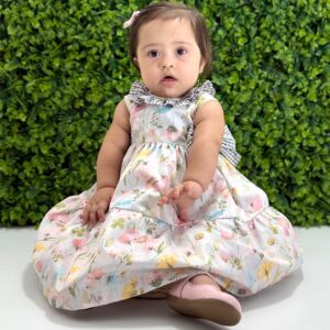 Vestido Marília Floral Golinha Xadrez Cinza