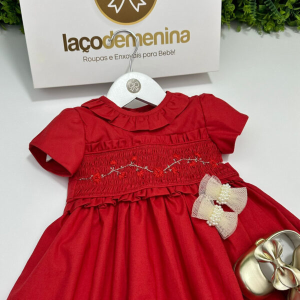 Vestido Festa Vermelho Bordado Jardim - Imagem 2