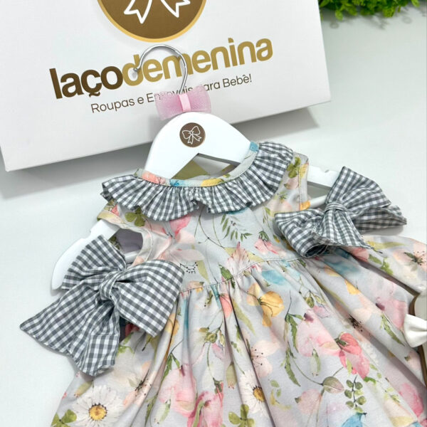 Vestido Marília Floral Golinha Xadrez Cinza - Imagem 2