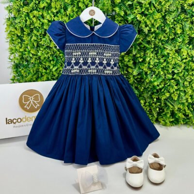 Vestido Ponto Smock Azul Marinho
