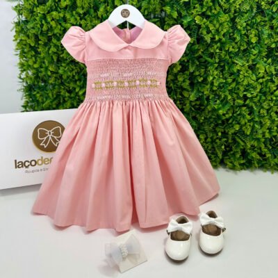 Vestido Ponto Smock Rosa Chá