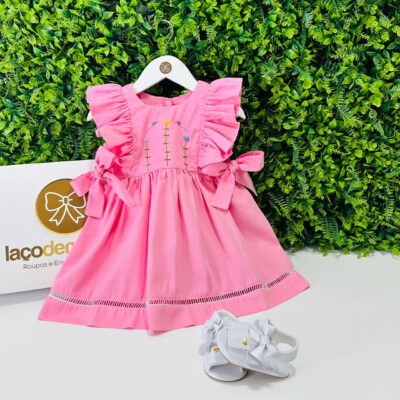 Vestido Rosa Bordado Jardim
