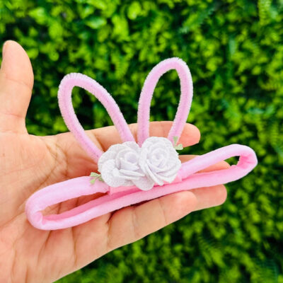 Tiara na Faixinha Coelhinha da Páscoa Rosa