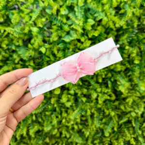 Tiara com Lacinho de Organza Rosa
