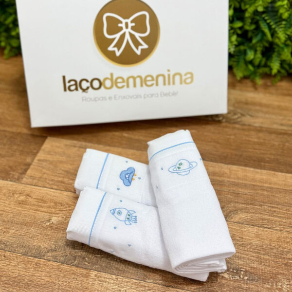 Kit Fraldas de Ombro Bordado Azul