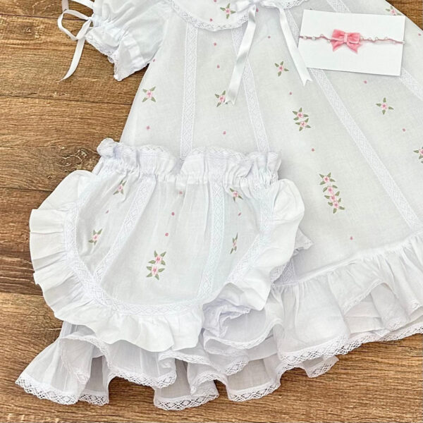 Vestido Laila Branco Bordado Manual Rosa - Imagem 2
