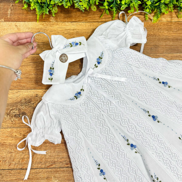Vestido Renda Paraibana Bordado Rococó Azul - Imagem 2