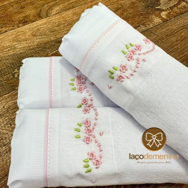 Kit de Fraldas de Ombro Bordado Flores Rosas - Imagem 2