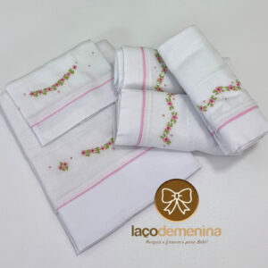 Kit Enxoval Bordado Floral Rosa