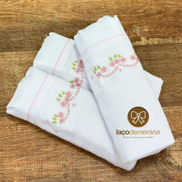 Kit de Fraldas de Ombro Bordado Flores Rosas