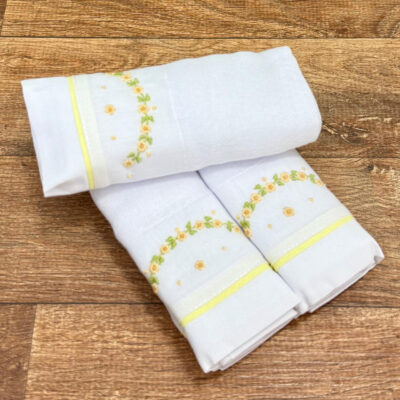 Kit Fraldas de Ombro Bordado Floral Amarelo