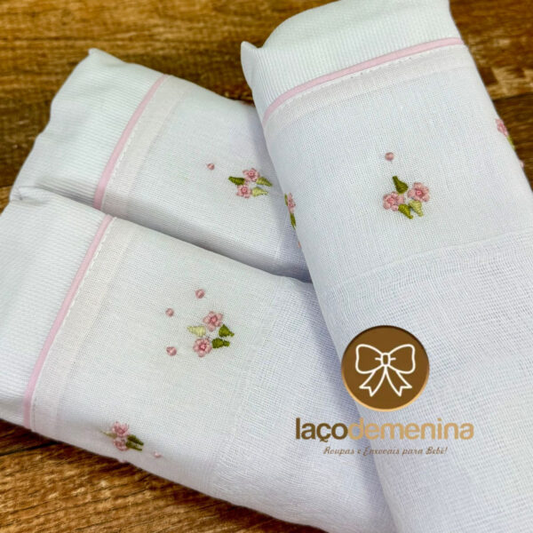 Kit Fraldas de Ombro Bordado Florzinha Rosa - Imagem 2