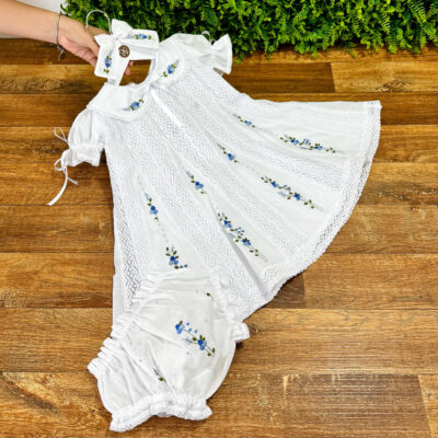 Vestido Renda Paraibana Bordado Rococó Azul
