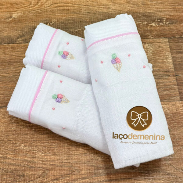 Kit Fraldas de Ombro Bordado Sorvetinhos