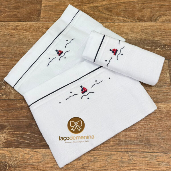 Kit Fraldas de Ombro Bordado Manual Navio