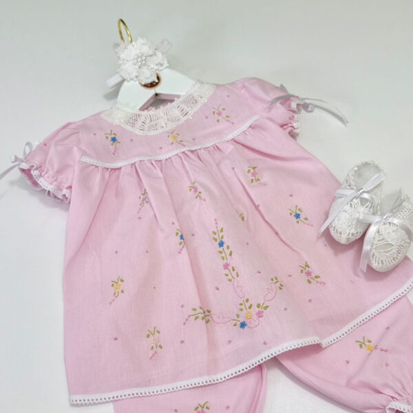 Conjunto Pagão Rosa Bordado Floral Manual - Imagem 2