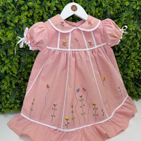 Vestido Festa Rosa Chá Bordado Jardim - Imagem 2