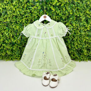 Vestido Festa Verde Bordado Jardim