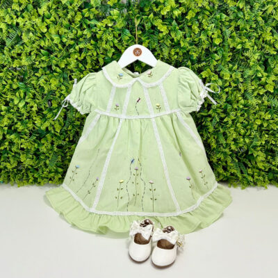 Vestido Festa Verde Bordado Jardim