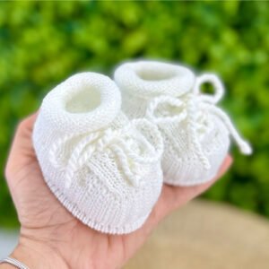 Sapatinho Tricô Cadarço Branco