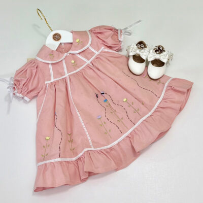 Vestido Festa Rosa Chá Bordado Jardim