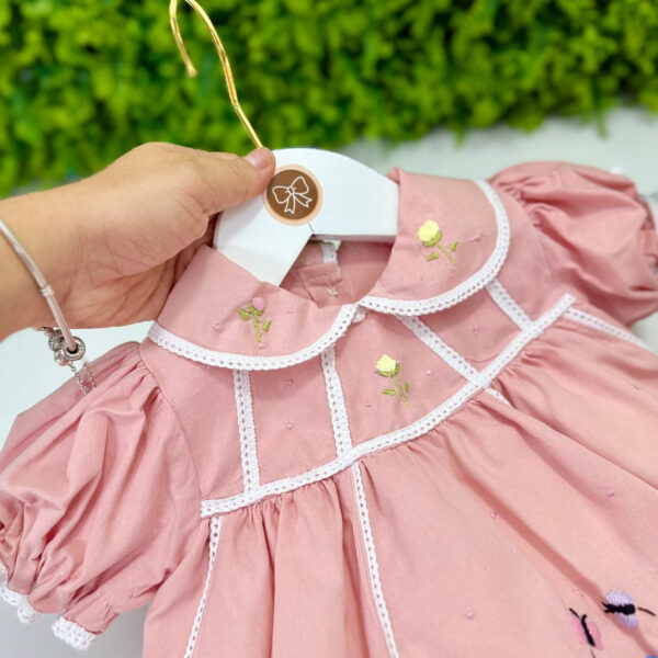Vestido Festa Rosa Chá Bordado Jardim - Imagem 2