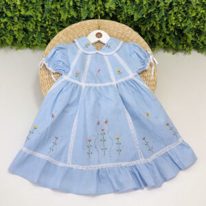 Vestido Festa Azul Claro Bordado Jardim