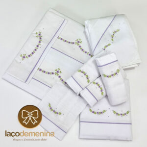 Kit Coordenado Bordado Floral Lavanda