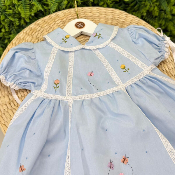 Vestido Festa Azul Claro Bordado Jardim - Imagem 2