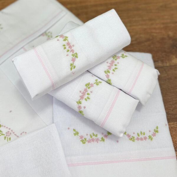 Kit Coordenado Bordado Manual Floral - Imagem 3