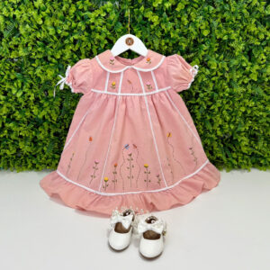 Vestido Festa Rosa Chá Bordado Jardim