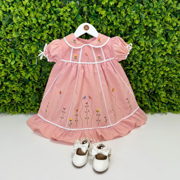 Vestido Festa Rosa Chá Bordado Jardim