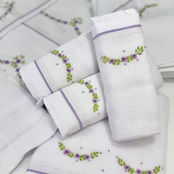 Kit Coordenado Bordado Floral Lavanda - Imagem 3