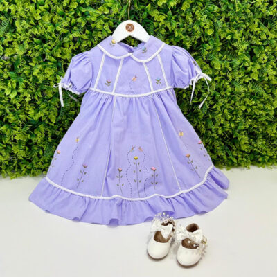 Vestido Festa Lavanda Bordado Jardim