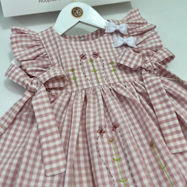 Vestido Jardim Fru-Fru Xadrez Rosa Chá - Imagem 2