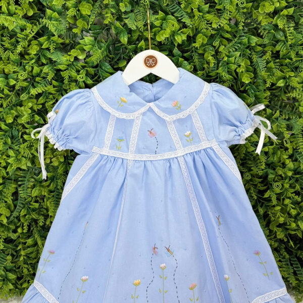 Vestido Festa Azul Claro Bordado Jardim - Imagem 2