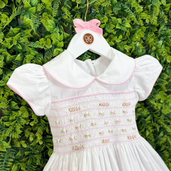 Vestido Ponto Smock Branco Rococó Rosa - Imagem 2