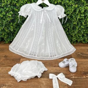 Vestido Batizado Renda Paraibana Bordado Manual Rococó Branco